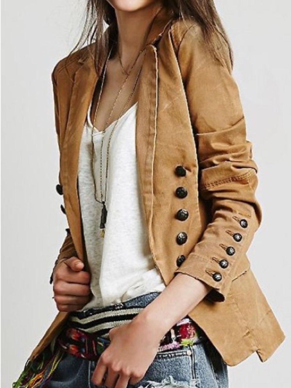 Free People Tan Distressed Blazer